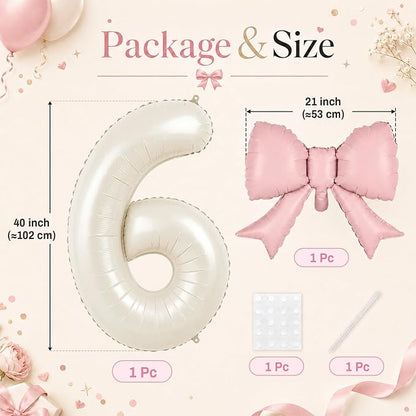Cream 6 Balloons with Pink Bow Balloons, 40 Inch Giant Self Inflating Beige - Image 2