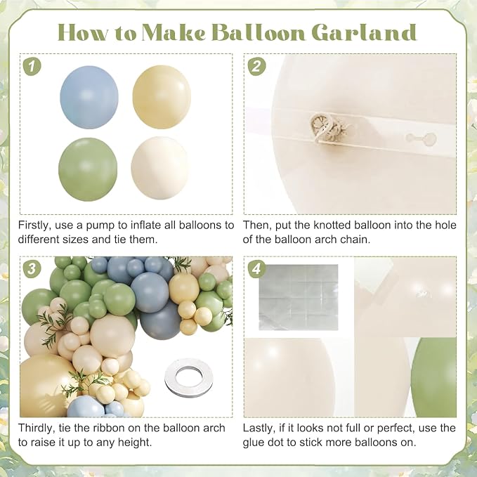 CROSSFINGERS Green Blue Yellow Pastel Balloon Arch Kit - Image 4