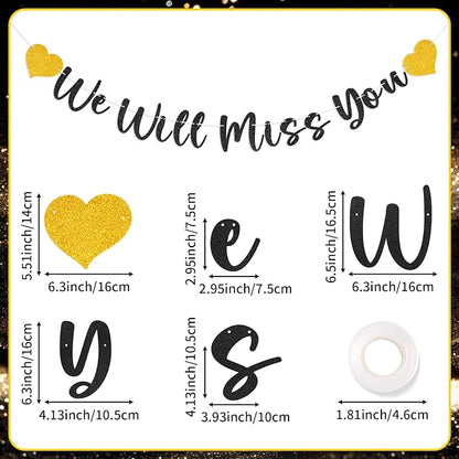 Glitter Black We Will Miss You Banner Goodbye Retirement Party Banner - Image 2