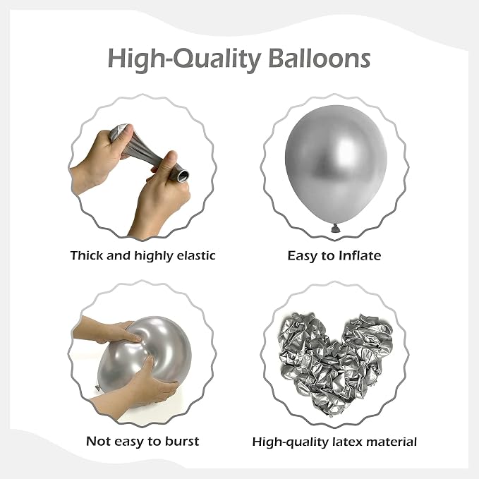 FOTIOMRG 110pcs Metallic Silver Balloon Garland Arch Kit, 18 12 10 5 inch - Image 3