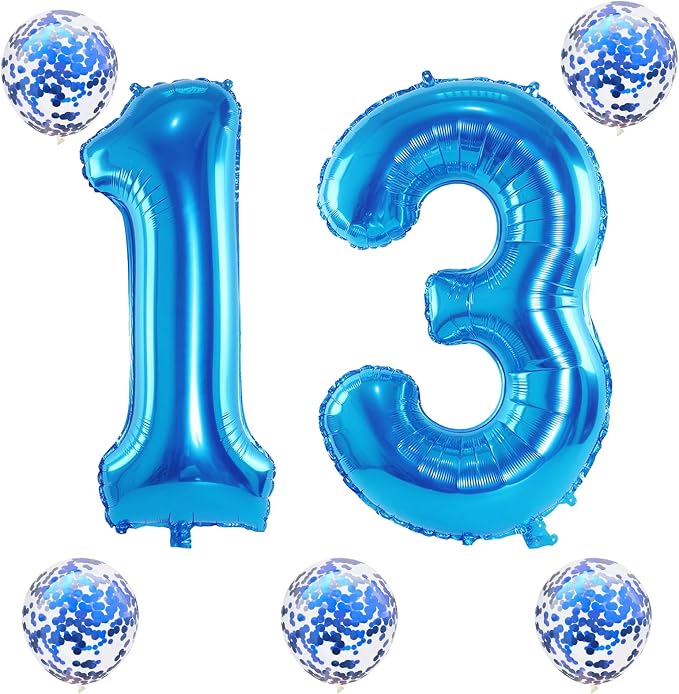 13th Birthday Balloons for Boys, 40 Inch Blue Foil Number 10 Balloons - Image 8