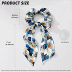 Abstract Art Hair Scarf Scrunchies for Women Pack of 2 Geometry Elastic Hair Band with Ribbon Soft Knotted Scrunchy Fashion Accessories