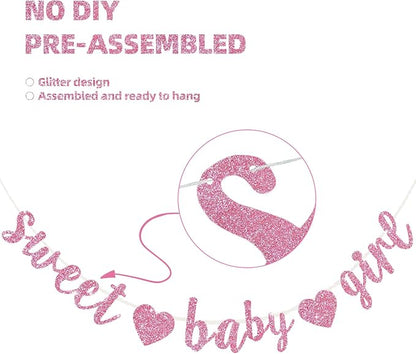 BEISHIDA Pre-Strung Glitter Pink Girl Baby Banner Baby Shower Decor | NO DIY - Image 3