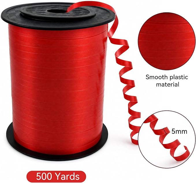 TONIFUL 500 Yards Bright Red Curling Ribbon Metallic Party Balloon String | - Image 2