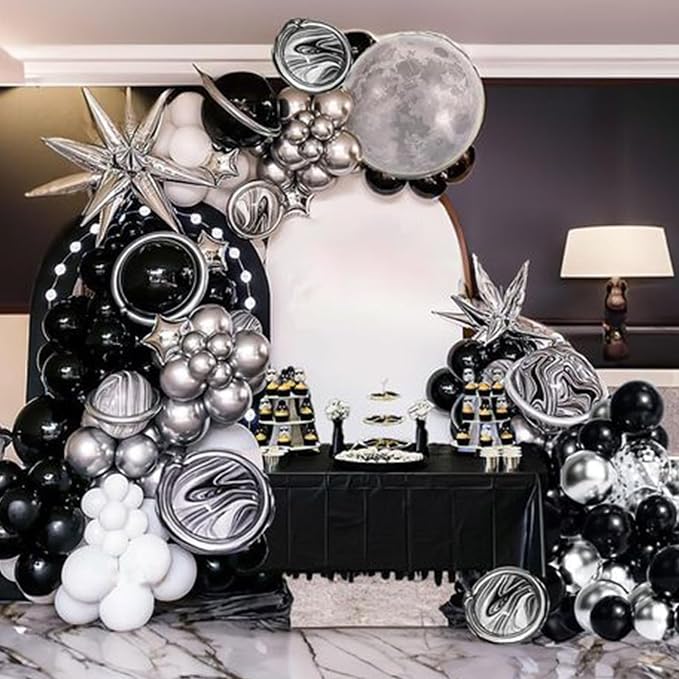 Black and Silver Balloons, Metallic Silver and Black Balloons Pearl Silver - Image 7