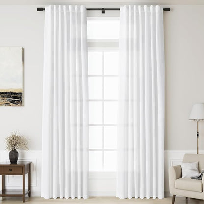 Linen White Curtains 132 inches Long by Nanspring