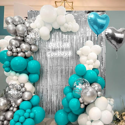 Teal Blue Silver White Balloons Garland Arch Kit - Image 5