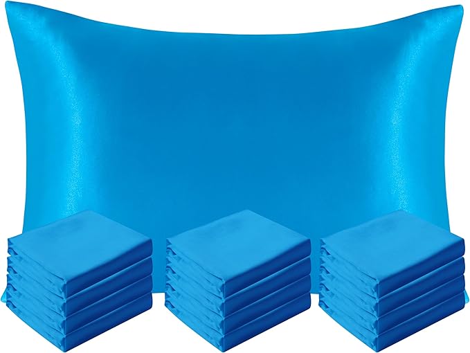 NTBAY 12 Pack Satin Queen Pillowcases for Hair and Skin, Luxurious and Silky Pillow Cases with Envelope Closure, 20 x 30 Inches, Royal Blue
