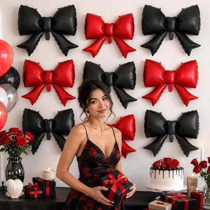 8Pcs Black Red Bow Foil Balloons, 21Inch Black and Red Bow Shaped Balloons - Image 5