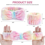 3PCS Spa Headband and Wristbands Set for Women, Soft Microfiber Face Wash Headband with Cute Bow, Elastic Absorbent Wrist Towels, Makeup Skincare Accessories for Facial, Shower, Yoga
