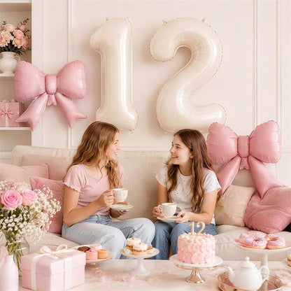 Cream 4 Balloons with Pink Bow Balloons, 40 Inch Giant Self Inflating Beige - Image 6