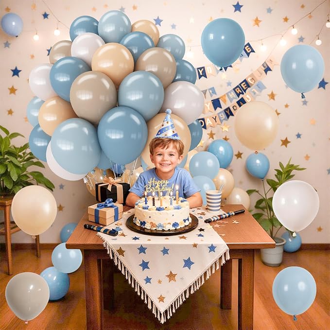 Dusty Blue Neutral Balloons, 12Inch Retro Blue Boho Apricot Latex Balloons - Image 3