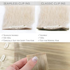 WENNALIFE Seamless Clip In Hair Extensions, 16 Inch 130g 7pcs Ash Blonde to Golden Blonde and Platinum Blonde Hair Extensions Clip in Human Hair Invisible PU Skin Weft Natural Remy Human Hair