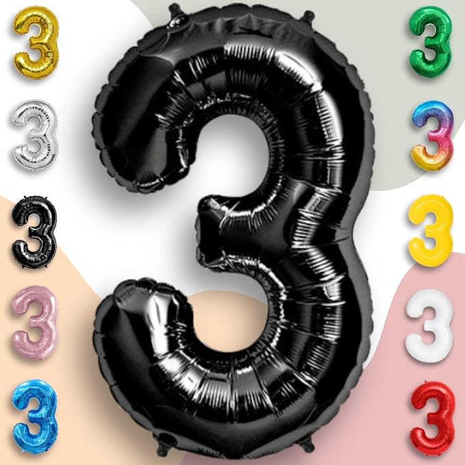 Black Number Balloon 3 Mylar Foil Balloons 16 inch Small - Image 4