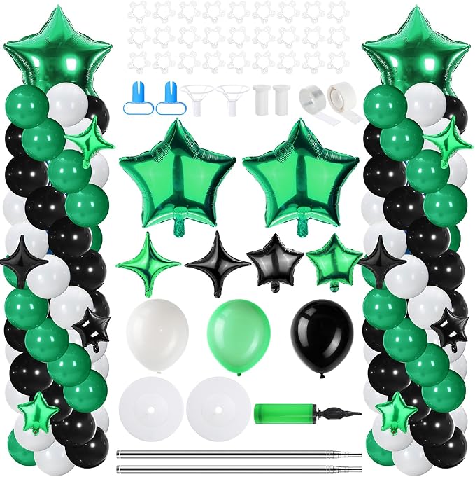 Gejoy 110 Pcs Football Party Balloon Column Stand Kit Green White Black by Gejoy