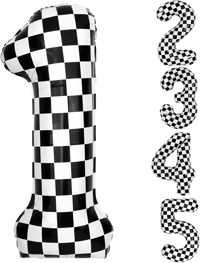 40 Inch Checkered 1 Balloons, Boys Girls Racing Car Track Theme Supplies by AXBMM