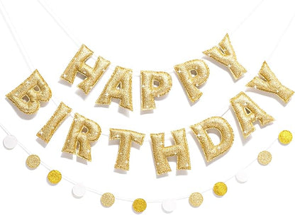 Pre-strung Gold Glitter Happy Birthday Banner Reusable Birthday Decorations | by Unknown