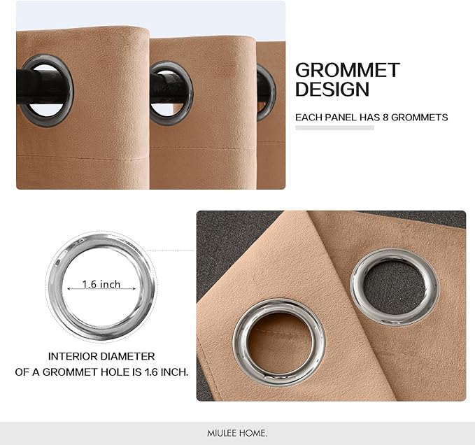 MIULEE Velvet Curtains Blush Beige 52 x 96 Inch Length Set of 2 | Grommet Drapes - Image 2