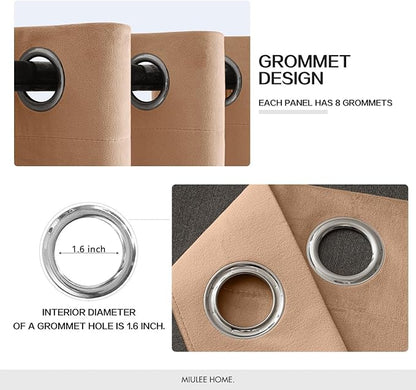 MIULEE Velvet Curtains Blush Beige 52 x 96 Inch Length Set of 2 | Grommet Drapes - Image 2
