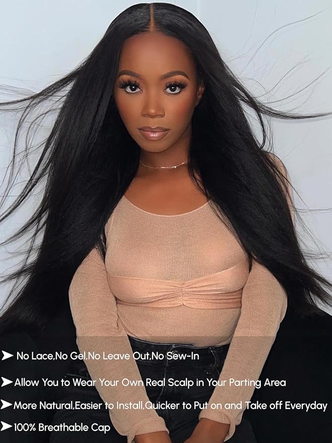 YIROO EasiContour V Part Wigs Human Hair Yaki Straight Human Hair Wigs No Leave Out Glueless Upgraded U Part Wigs for Women V Shape Clip in Vpart Wig No Sew in No Glue Beginner Friendly 20 inch