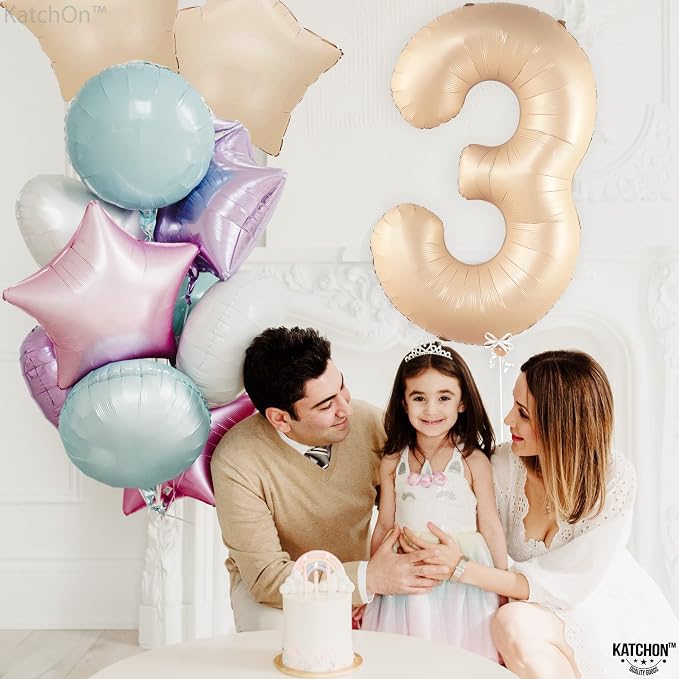KatchOn Number 3 Balloon Caramel 40 Inch | Number Three Balloon, 3rd Birthday - Image 7