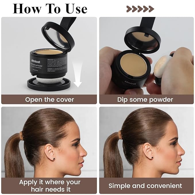 Instant Hairline Powder, Root Touch Up Hair Color for Gray Coverage and Thinning Hair, Root Cover Up Conceals Hair Loss & Bald Spots, Natural and Non-Greasy Hair Color for Women & Men, Medium-Brown