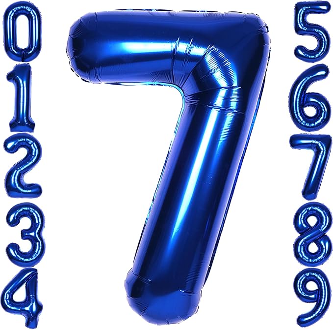 40 Inch Navy Blue Big Number 7 Balloon 0-9 Large Helium | Royal Blue7th Foil by SULALABOO
