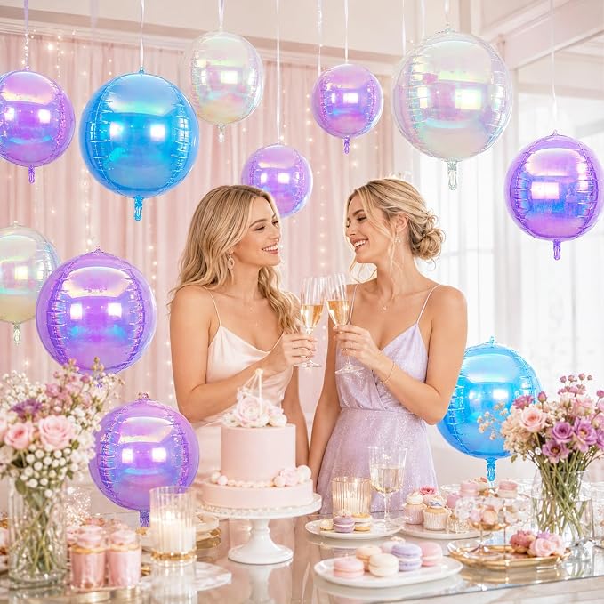 Biapian 12 Pcs Pastel Iridescent Round Balloons, Different Size Holographic - Image 4