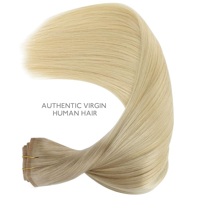 WENNALIFE Seamless Clip In Hair Extensions Human Hair, 24 Inch 160g 7pcs Ombre Ash Blonde to Golden Balayage Platinum Blonde Invisible Natural PU Weft Straight Extensiones De Cabello Hmano