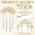 Pearl Flower Hair Clips, U-Shaped Crystal Flower Rhinestone Hair Pins, Gold Alloy Floral Hairpins Hairclips Accessories for Bride Weddings Party Holiday
