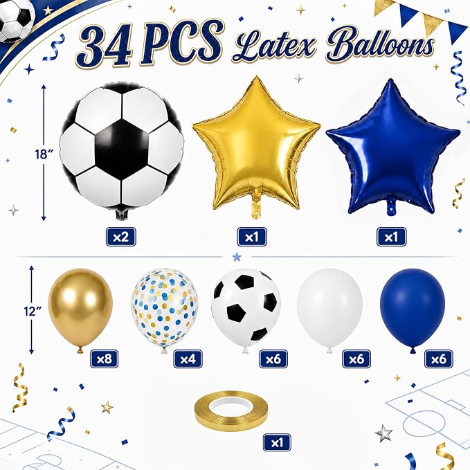 Soccer Balloons, Royal Blue Gold Balloons - Image 2