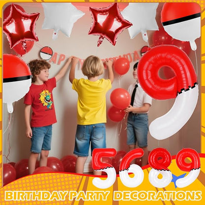 40 Inch Red & White Cartoon Themed Theme Number Balloon, Number Block Foil - Image 6