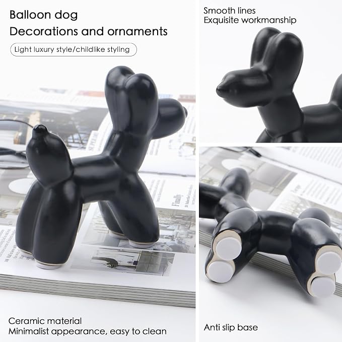 Notakia Cute Ceramics Black Balloon Dog Statue Crafts Living Room Desktop - Image 4