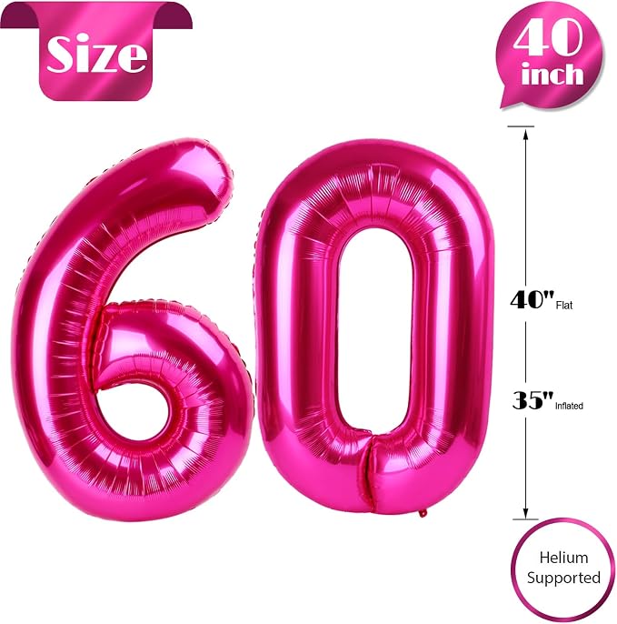 Hot Pink Number 60 Balloon 40 Inch - Image 5