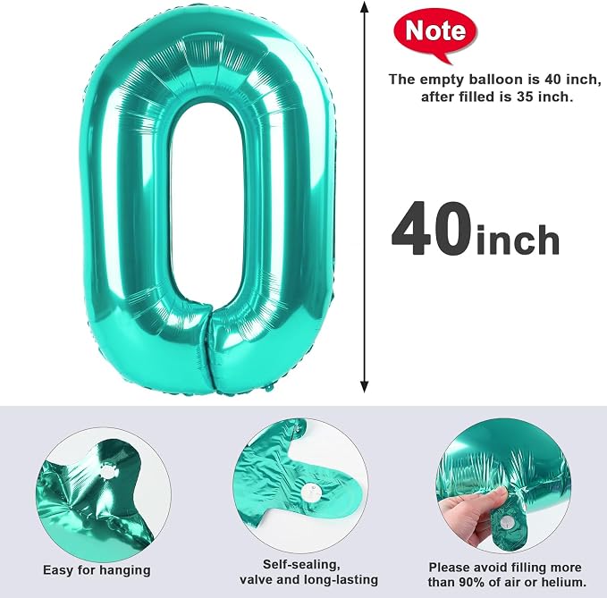 Blue Green Balloons Number 40 Inch Big 0 Birthday Decorations - Image 4