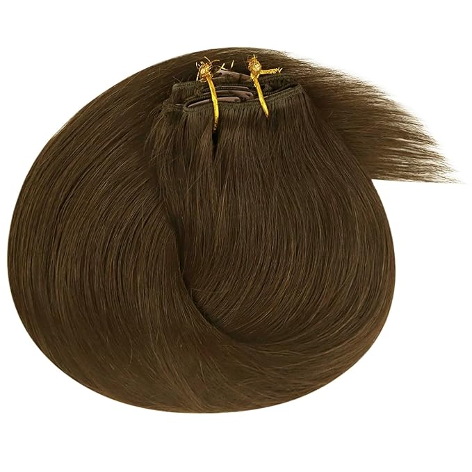 Ve Sunny Brown Hair Extensions Clip in Real Human Hair 20 inch Double Weft Remy Straight Human Hair Extensions Clip ins for Women 7pcs 120g