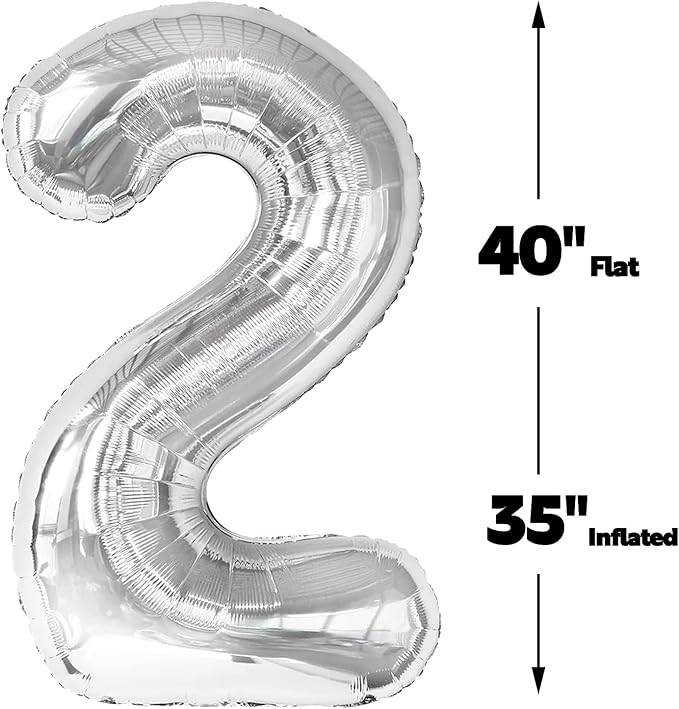 Silver Number 2 Balloon 40 inch, Balloon numbers party supplies, deco photo - Image 2