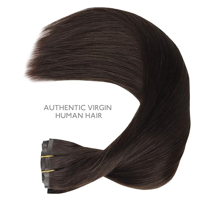 WENNALIFE Seamless Clip In Hair Extensions, 16 Inch 130g 7pcs Dark Brown Hair Extensions Clip in Human Hair Invisible PU Skin Weft Natural Remy Human Hair Extensions