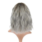 FAELBATY Grey Wigs with Bangs Women Girl's Ombre Grey Bob Wig Synthetic Cosplay Costume Wigs (12" Dark Root Ombre Grey)