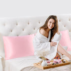 uxcell 2 Pack Silk Satin Pillowcase for Hair and Skin, Cool, Silky, Soft Breathable Pillow Cases King Size 20x36 Inch Sateen Pillowcase Pink with Envelope Closure