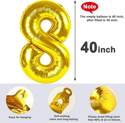 8 Balloon Numbers Party Decorations, 40In Gold Balloons - Image 4