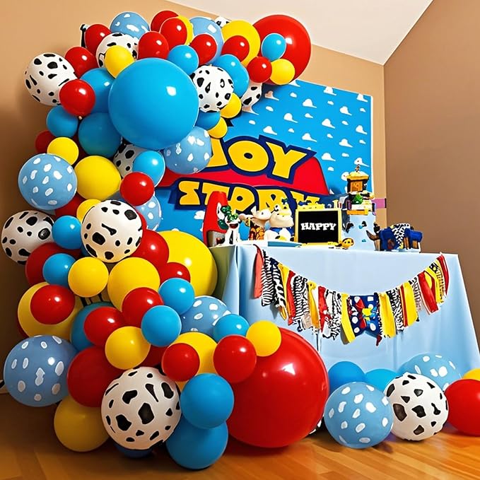 68Pcs Red Yellow Blue Toy Balloons 12 Inch Light Blue Cloud Cow Print Balloons - Image 7