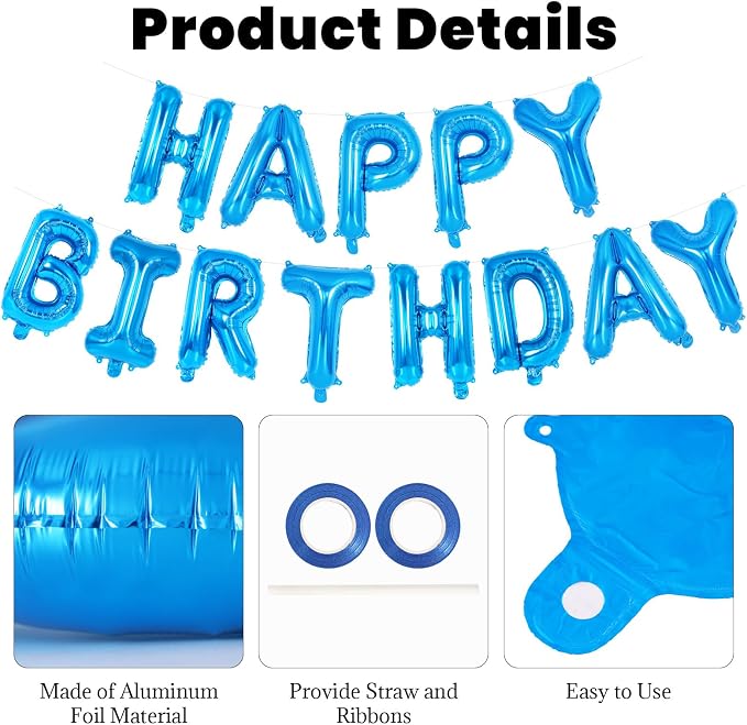 65 Pcs Blue Happy Birthday Balloons, 2 Sets A-Z Blue Letters Foil Balloons - Image 5