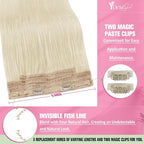 YoungSee Invisible Wire Hair Extensions Real Human Hair Blonde Hair Extensions Wire Platinum Blonde Fish Line Hair Extensions Human Hair Dyable Remy Hair 16In 80G