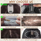 Amchoice Hair Toppers for Women Real Human Hair, Bangs Hair Clip 360° 3D Cover Bangs, Human Hair Toppers for Women Daily(Chestnut, 3D Wispy Bangss (5 * 9))