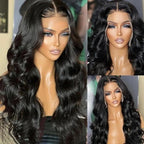 Body Wave Natural Black Human Hair Wigs For Black Woman 13X6 HD Lace Front Wigs 100% 10A Brazilian Virgin Hair Skinlike Lace Frontal Wig 220% Density Pre Plucked with Baby Hair 16 inch