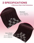 Moresoo Dark Red Clip in Hair Extensions Remy Human Hair 22 inch Red Hair Extensions Clip ins Burgundy Long And Straight 150g/7pcs 22in