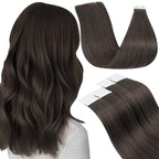 LaaVoo Tape in Hair Extensions Human Hair Mocha Brown Tape in Extensions Invisible Hair Extension Tape on Silky Straight Hair 16inch 20pcs 50g