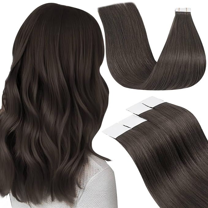 LaaVoo Tape in Hair Extensions Human Hair Mocha Brown Hair Extensions Real Human Hair Tape in Soft Hair Tape on Extension Seamless 18 Inch 20pcs 50g