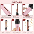 ABNER Rotating Curling Iron Set, Automatic Curling Wand for Long Hair, Easy to Use Hair Curler Get Effortless Beach Waves, 3 Sizes Ceramic Barrel 0.75" 1" 1.25" to 430°F with Home Button, Dual Voltage